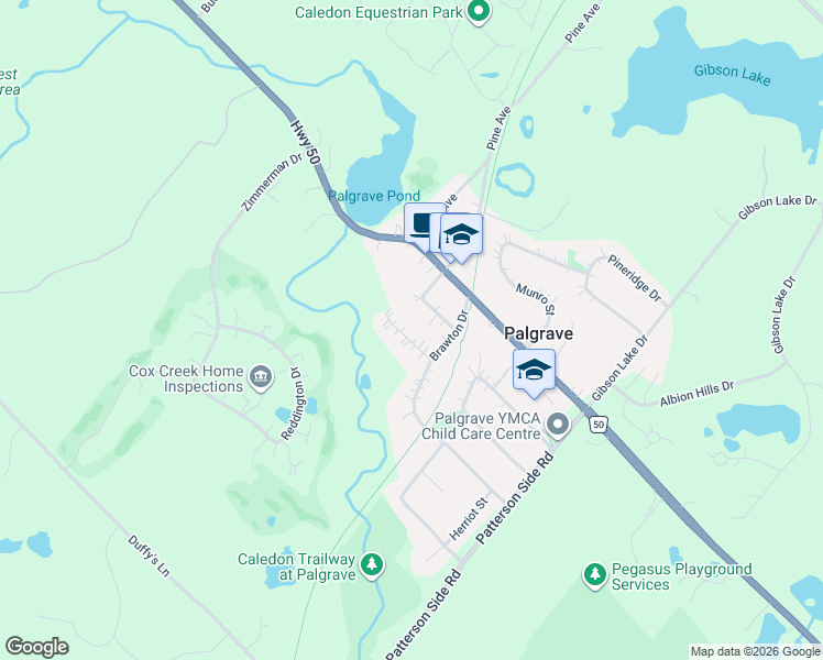 map of restaurants, bars, coffee shops, grocery stores, and more near 11 Dolan Drive in Palgrave