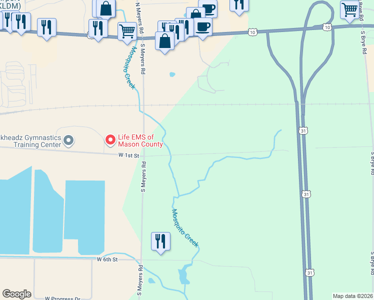 map of restaurants, bars, coffee shops, grocery stores, and more near 4634 West 1st Street in Ludington