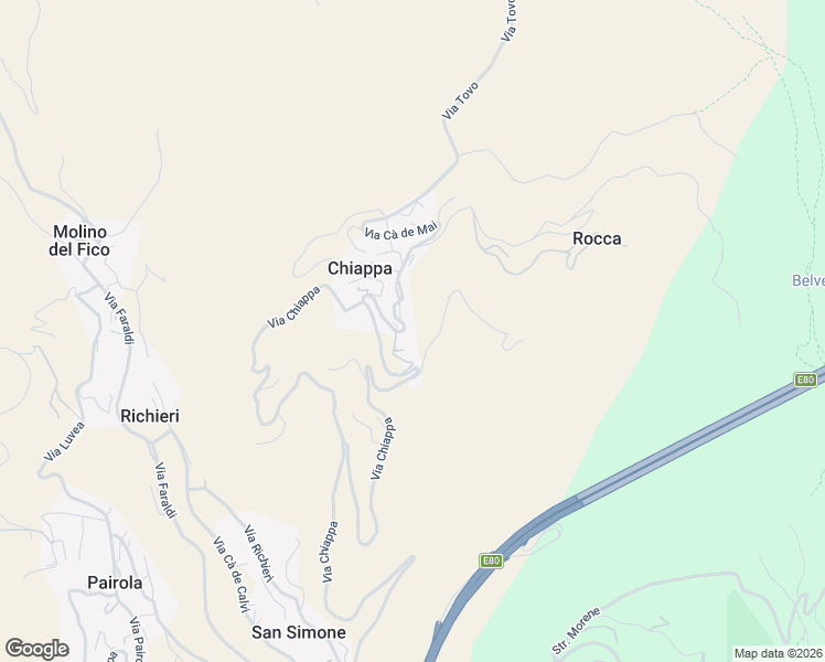 map of restaurants, bars, coffee shops, grocery stores, and more near 102 Via Chiappa in Chiappa