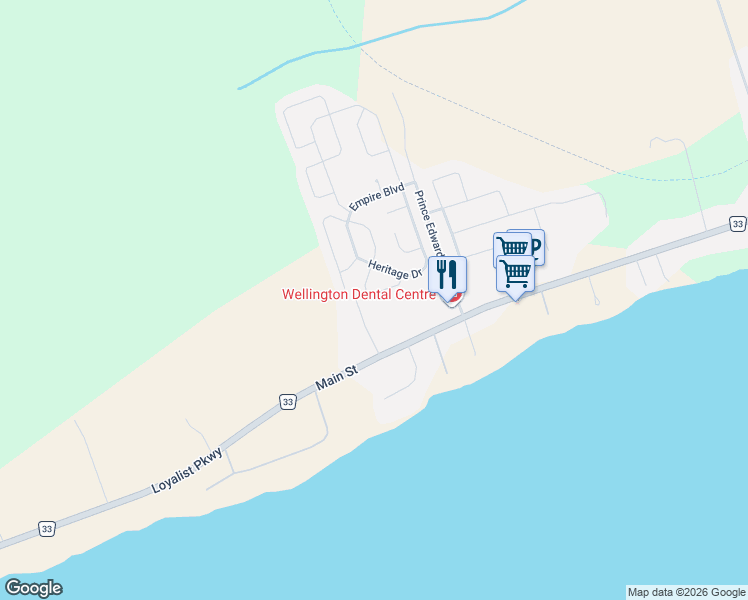 map of restaurants, bars, coffee shops, grocery stores, and more near 18 Cretney Drive in Prince Edward
