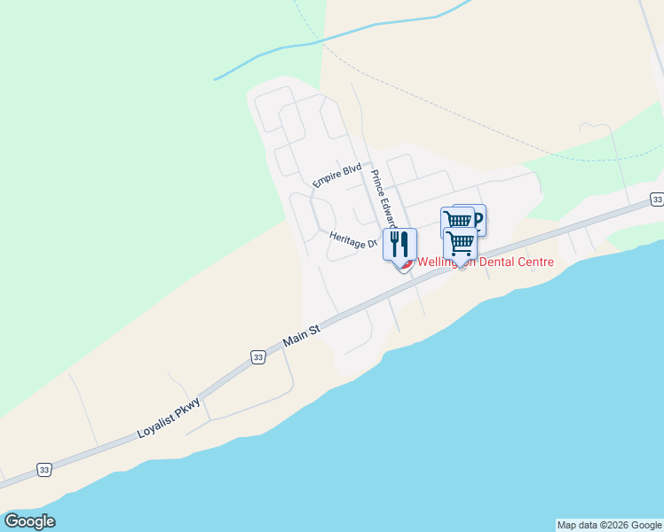map of restaurants, bars, coffee shops, grocery stores, and more near 20 Cretney Drive in Prince Edward