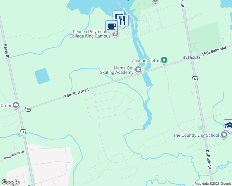 map of restaurants, bars, coffee shops, grocery stores, and more near 8 Saxby Farm Avenue in Regional Municipality of York