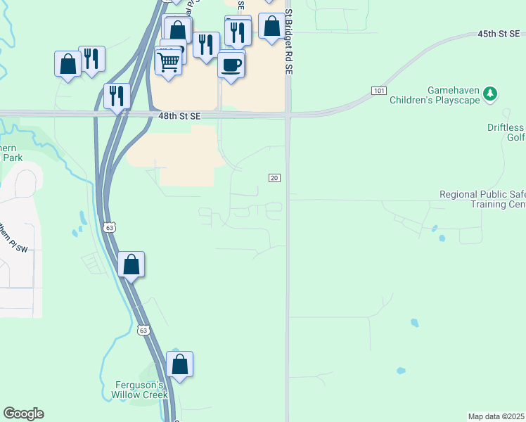 map of restaurants, bars, coffee shops, grocery stores, and more near 5042 Gambel Lane Southeast in Rochester
