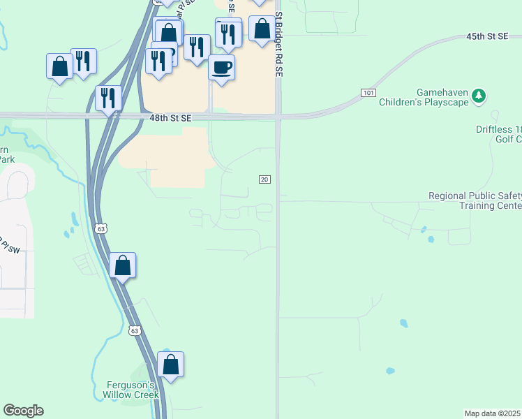 map of restaurants, bars, coffee shops, grocery stores, and more near 5042 Gambel Lane Southeast in Rochester