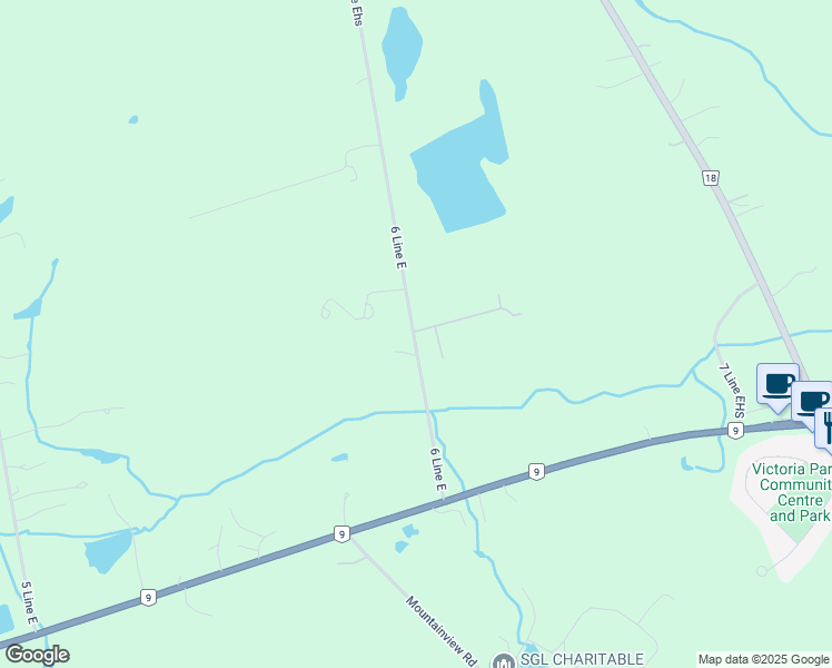 map of restaurants, bars, coffee shops, grocery stores, and more near 893053 6 Line East in Orangeville
