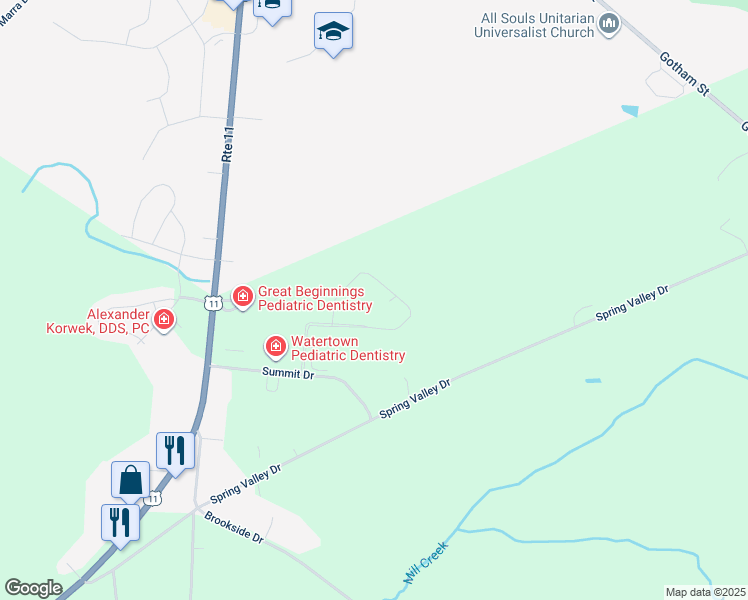 map of restaurants, bars, coffee shops, grocery stores, and more near 22691 Campus Drive in Watertown