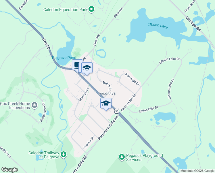 map of restaurants, bars, coffee shops, grocery stores, and more near 10 Munro Street in Caledon