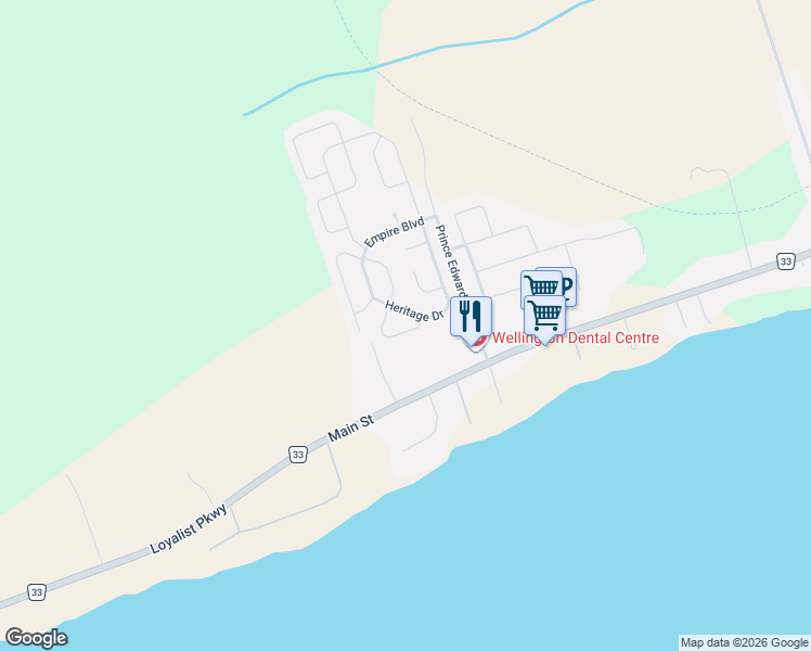 map of restaurants, bars, coffee shops, grocery stores, and more near 20 Cretney Drive in Prince Edward