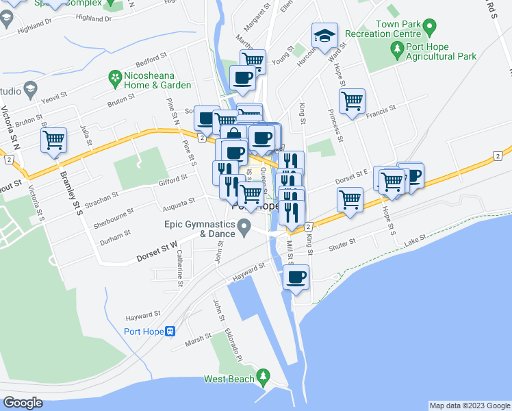 map of restaurants, bars, coffee shops, grocery stores, and more near in Northumberland County