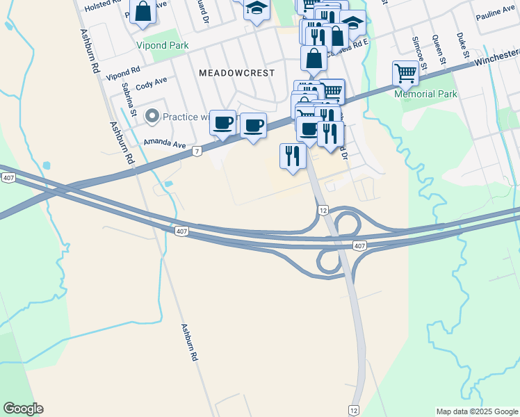map of restaurants, bars, coffee shops, grocery stores, and more near in Whitby