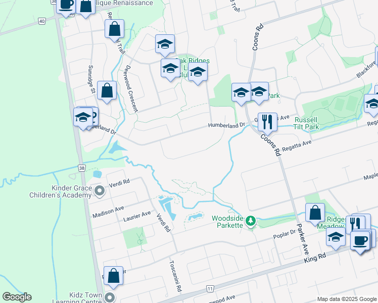 map of restaurants, bars, coffee shops, grocery stores, and more near 33 Pheasant Drive in Richmond Hill
