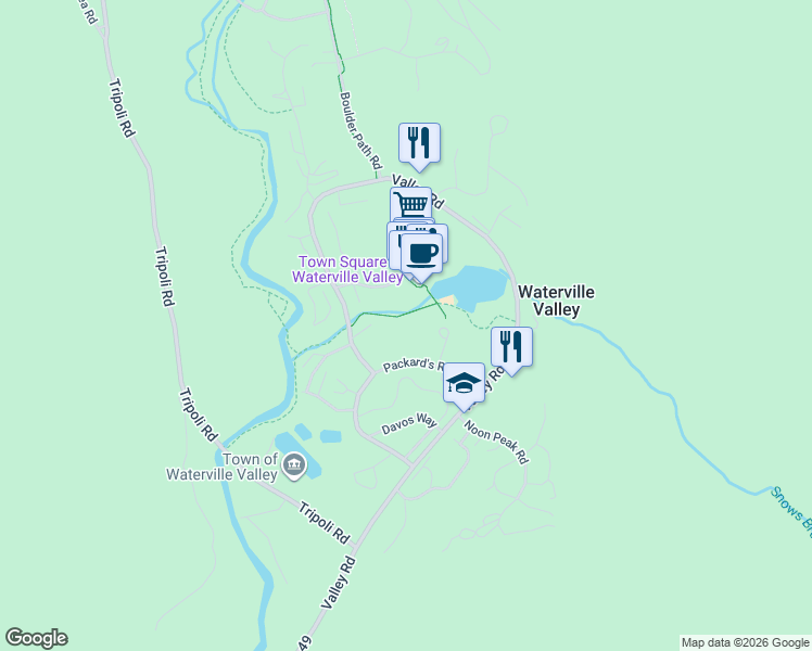 map of restaurants, bars, coffee shops, grocery stores, and more near 33 Village Road in Waterville Valley