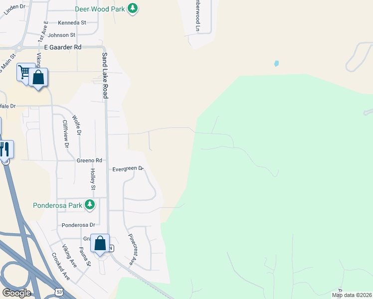 map of restaurants, bars, coffee shops, grocery stores, and more near W6608 Hidden Valley Road in Holmen