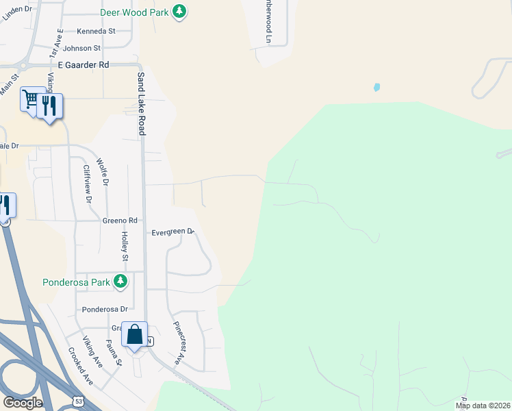 map of restaurants, bars, coffee shops, grocery stores, and more near W6608 Hidden Valley Road in Holmen