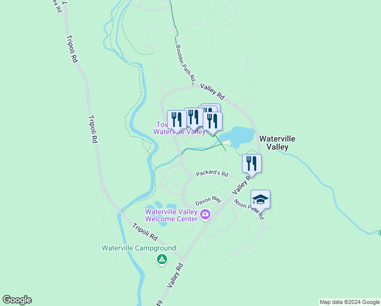 map of restaurants, bars, coffee shops, grocery stores, and more near 41 Village Road in Waterville Valley