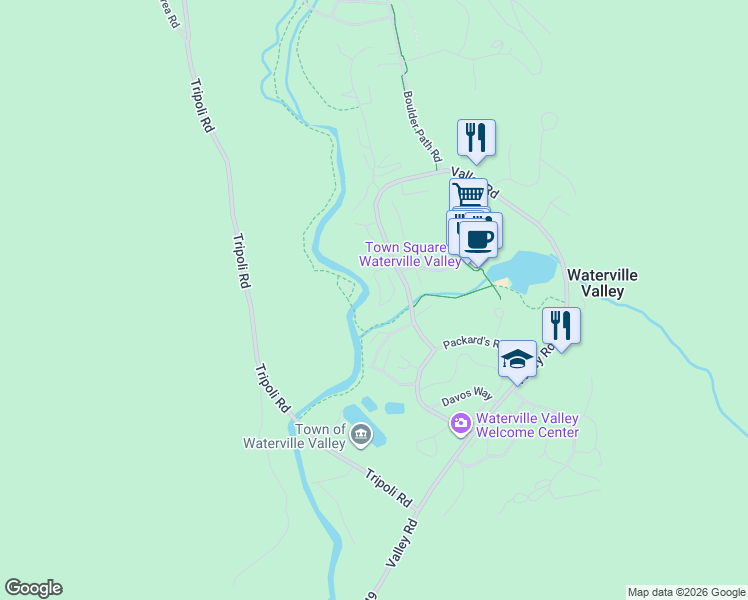 map of restaurants, bars, coffee shops, grocery stores, and more near 26 Tyler Spring Way in Waterville Valley