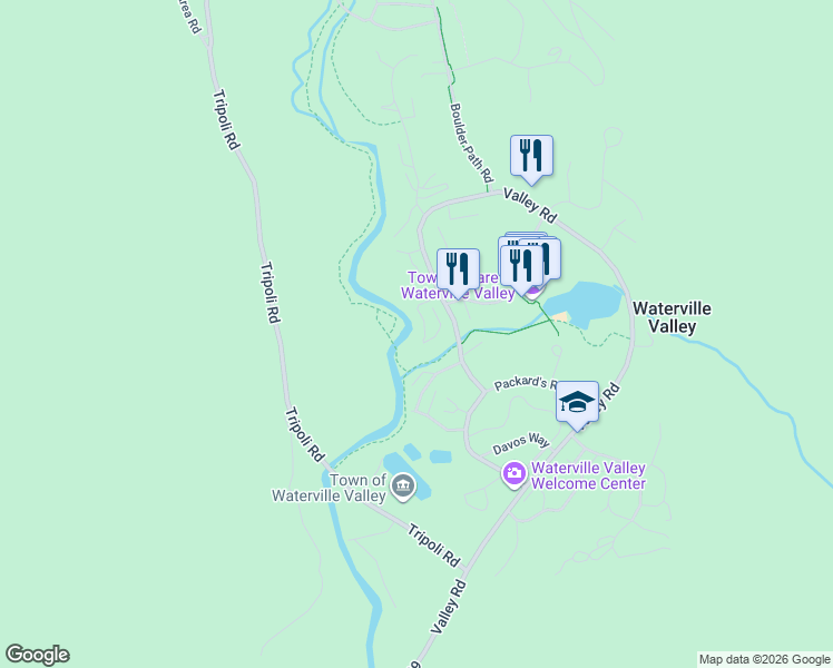 map of restaurants, bars, coffee shops, grocery stores, and more near 26 Tyler Spring Way in Waterville Valley