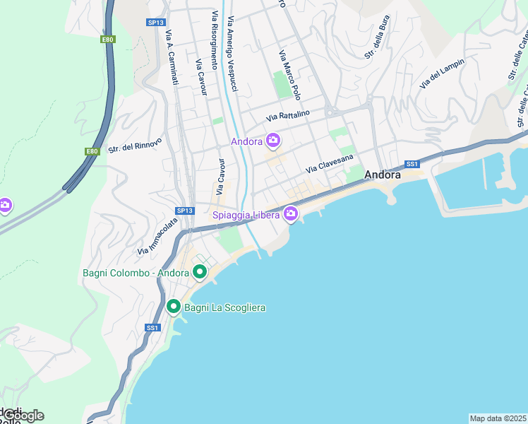 map of restaurants, bars, coffee shops, grocery stores, and more near 200 Via Aurelia in Andora