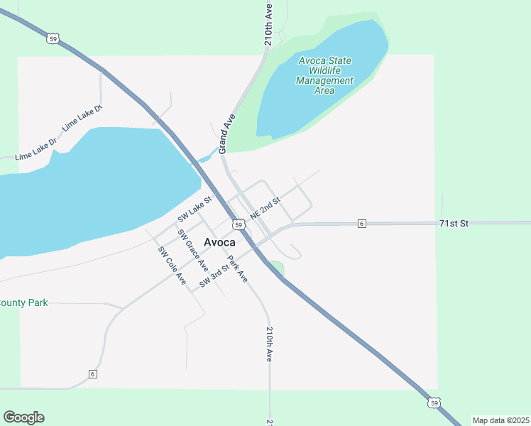 map of restaurants, bars, coffee shops, grocery stores, and more near 224 Northeast 2nd Street in Avoca