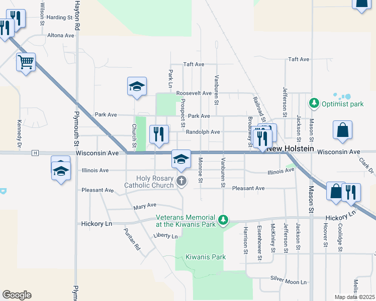 map of restaurants, bars, coffee shops, grocery stores, and more near 2026 Wisconsin Avenue in New Holstein