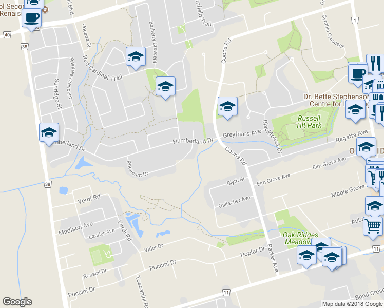 map of restaurants, bars, coffee shops, grocery stores, and more near 9 McMahon Court in Richmond Hill