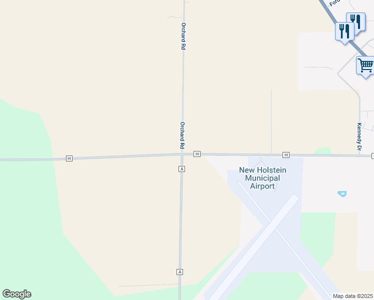 map of restaurants, bars, coffee shops, grocery stores, and more near W1694 County Road H in New Holstein