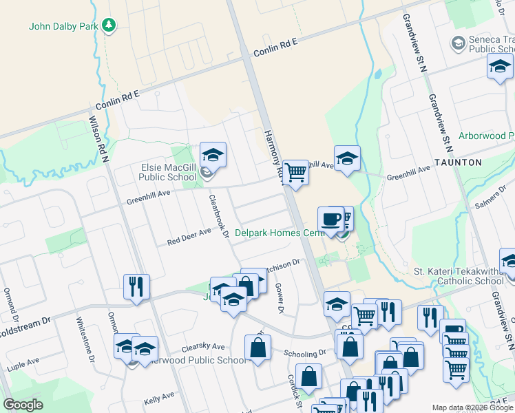 map of restaurants, bars, coffee shops, grocery stores, and more near 992 Wrenwood Drive in Oshawa