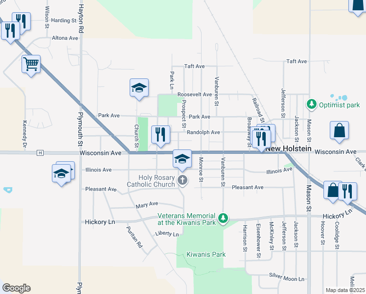 map of restaurants, bars, coffee shops, grocery stores, and more near 2026 Wisconsin Ave in New Holstein