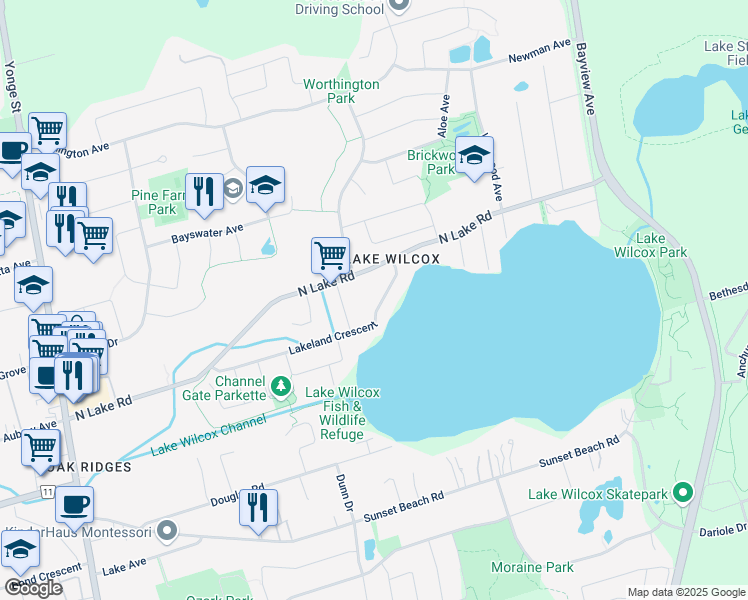 map of restaurants, bars, coffee shops, grocery stores, and more near 226 Lakeland Crescent in Richmond Hill