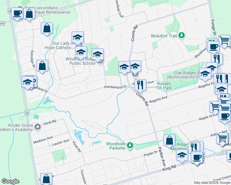 map of restaurants, bars, coffee shops, grocery stores, and more near 9 McMahon Court in Richmond Hill