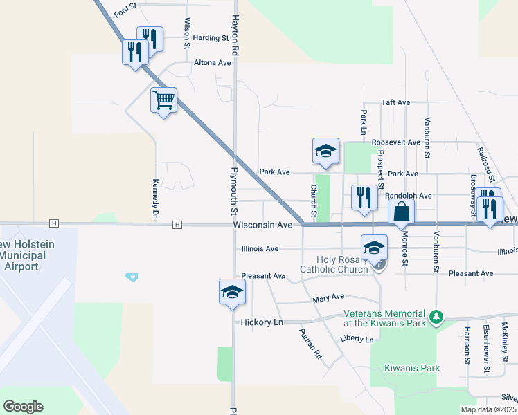 map of restaurants, bars, coffee shops, grocery stores, and more near 2400 Wisconsin Avenue in New Holstein