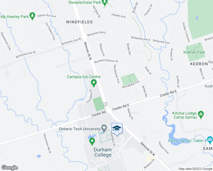map of restaurants, bars, coffee shops, grocery stores, and more near 79 Woodbine Place in Oshawa