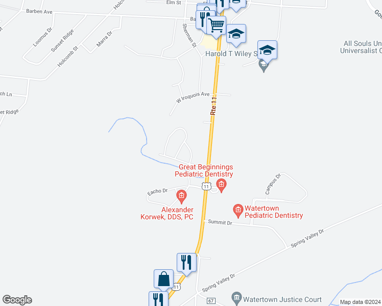 map of restaurants, bars, coffee shops, grocery stores, and more near 2201 Kristina Park in Watertown