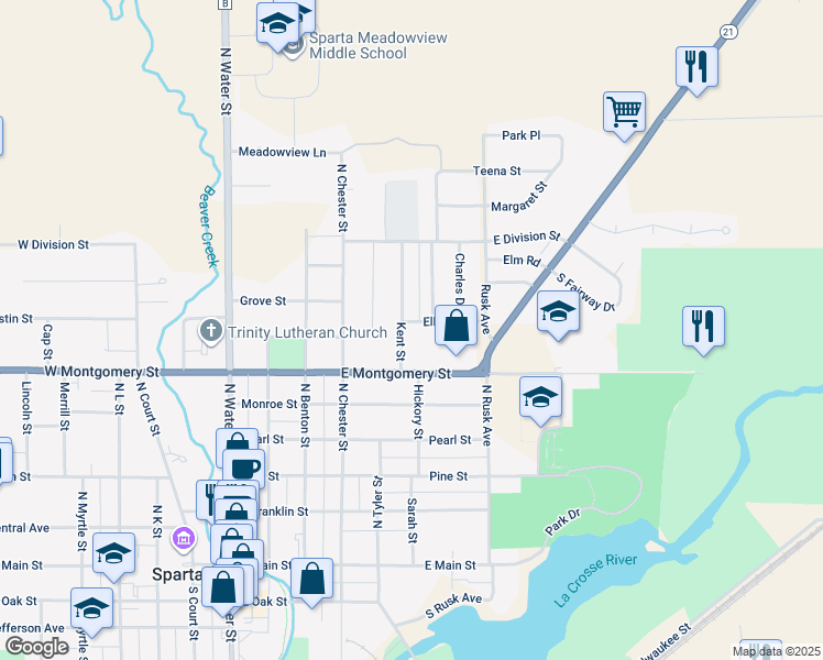map of restaurants, bars, coffee shops, grocery stores, and more near 600 Ellen Drive in Sparta