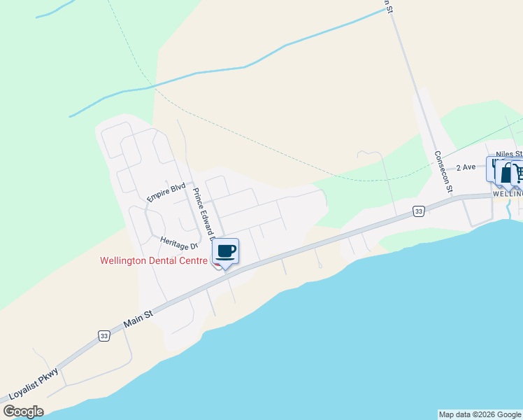 map of restaurants, bars, coffee shops, grocery stores, and more near 30 Aletha Drive in Prince Edward
