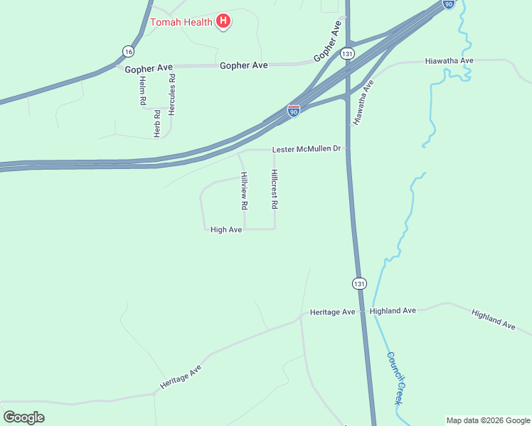 map of restaurants, bars, coffee shops, grocery stores, and more near 15483 Hillcrest Road in Tomah