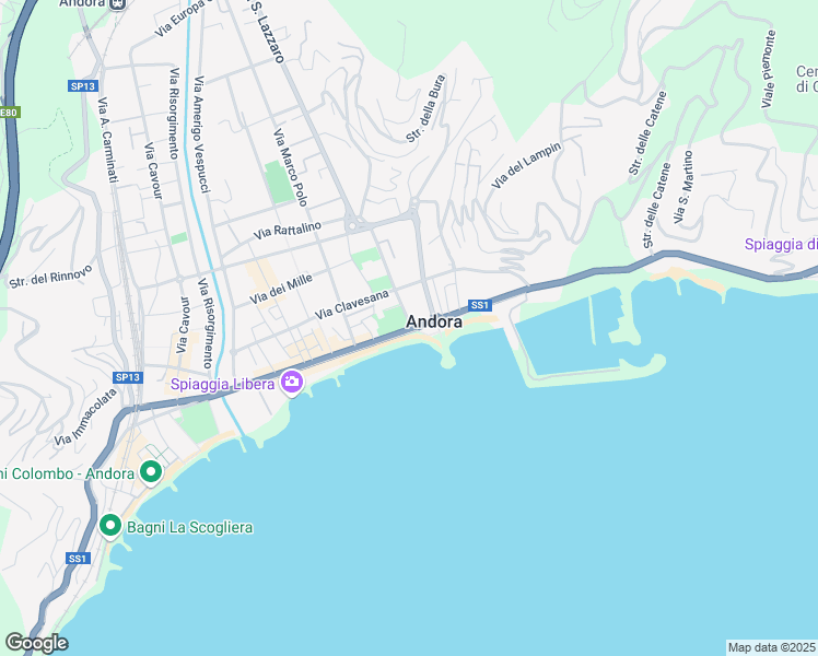 map of restaurants, bars, coffee shops, grocery stores, and more near 122 Via Aurelia in Marina di Andora