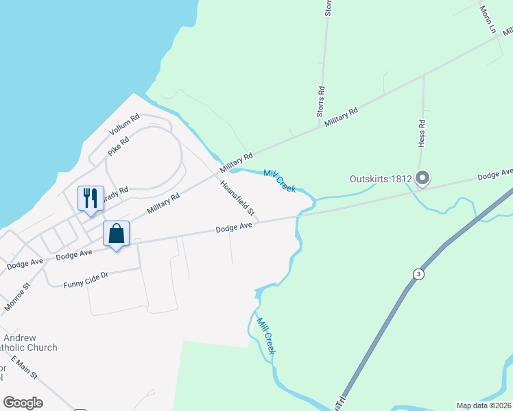 map of restaurants, bars, coffee shops, grocery stores, and more near 100 Hounsfield Street in Sackets Harbor