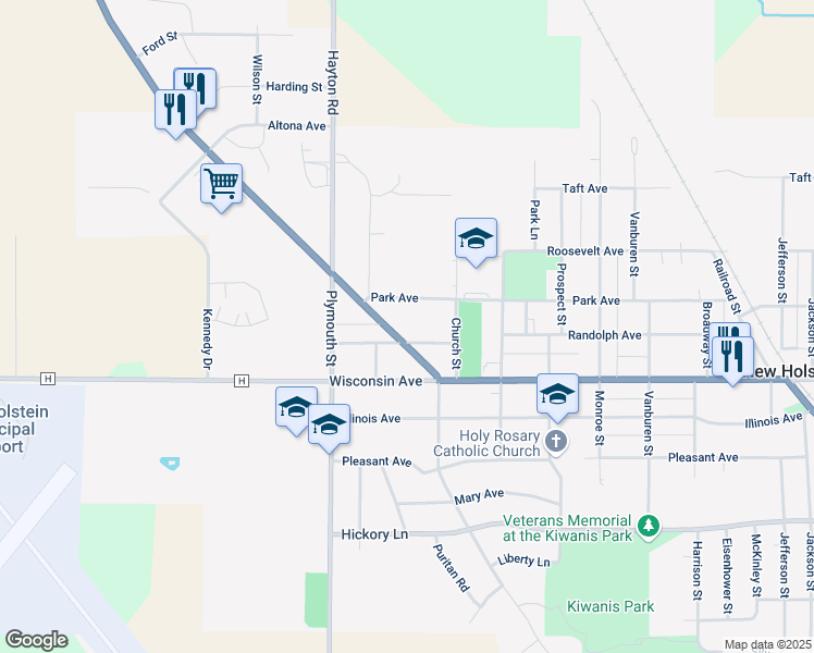 map of restaurants, bars, coffee shops, grocery stores, and more near 2260 State Ave in New Holstein