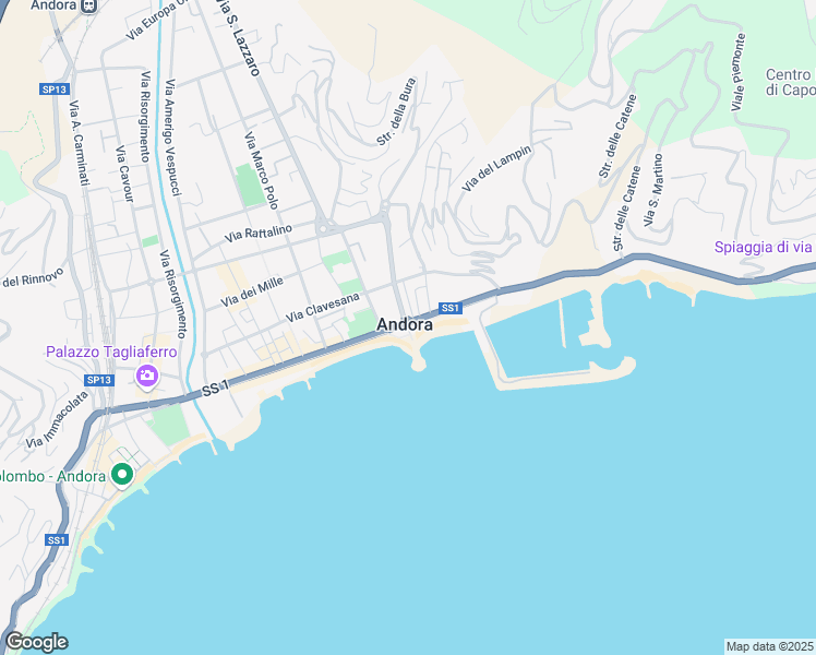 map of restaurants, bars, coffee shops, grocery stores, and more near Passeggiata Quaglia in Marina di Andora