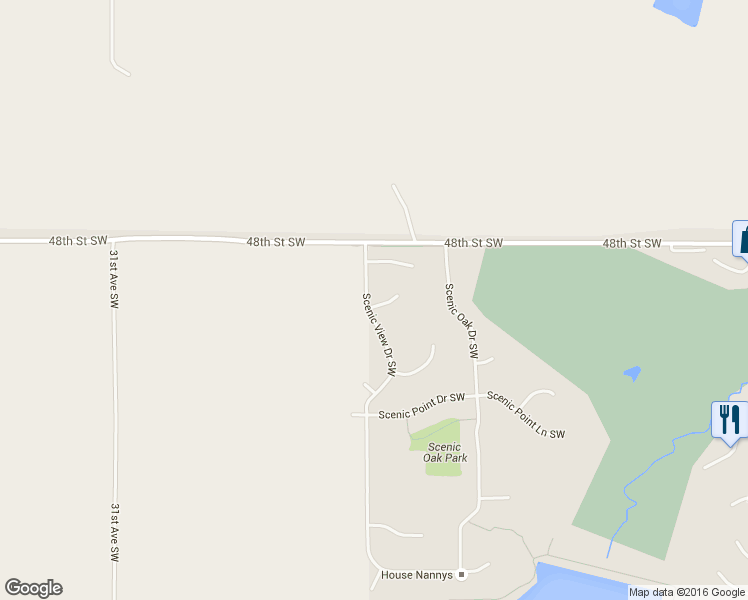 map of restaurants, bars, coffee shops, grocery stores, and more near 4870 Scenic View Drive Southwest in Rochester