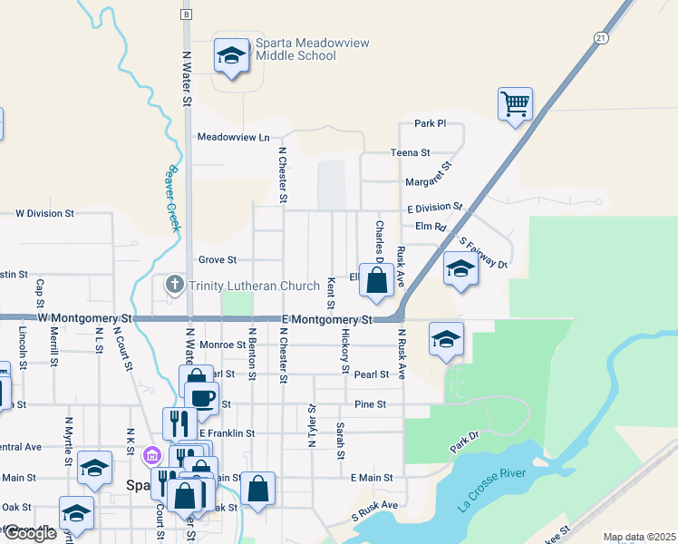 map of restaurants, bars, coffee shops, grocery stores, and more near 600 Ellen Drive in Sparta