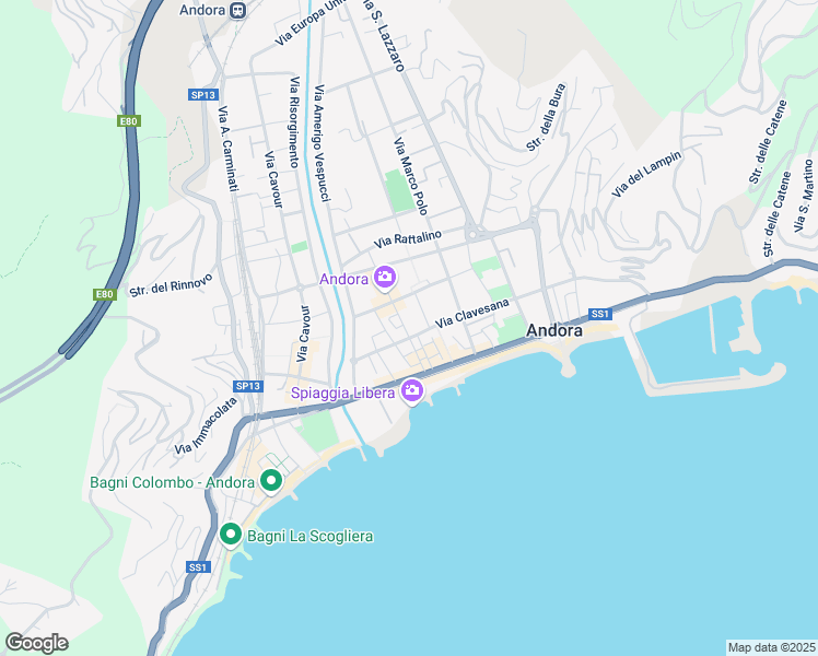map of restaurants, bars, coffee shops, grocery stores, and more near 4 Piazza dell'Incontro in Marina di Andora