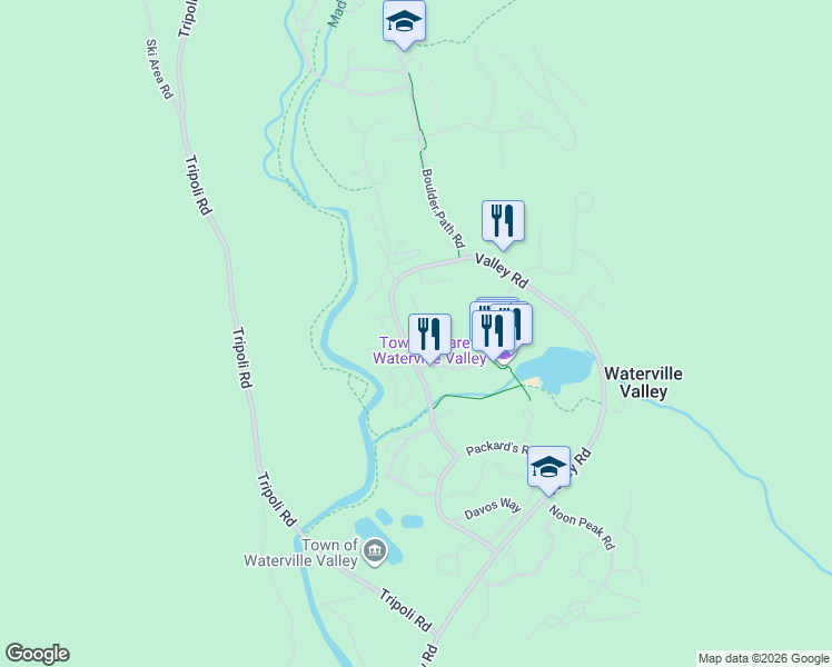 map of restaurants, bars, coffee shops, grocery stores, and more near 23 Black Bear Way in Waterville Valley