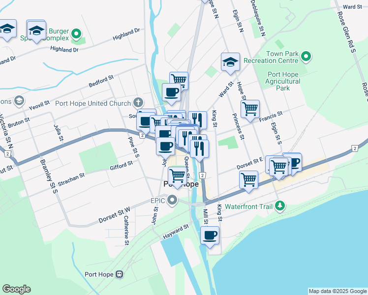map of restaurants, bars, coffee shops, grocery stores, and more near 18 Walton Street in Port Hope