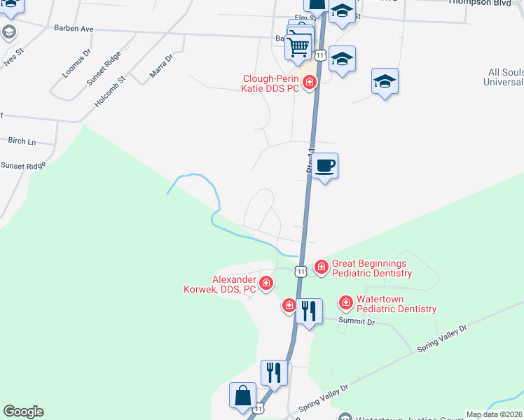 map of restaurants, bars, coffee shops, grocery stores, and more near 2400-2530 Alexandra Meadows in Watertown