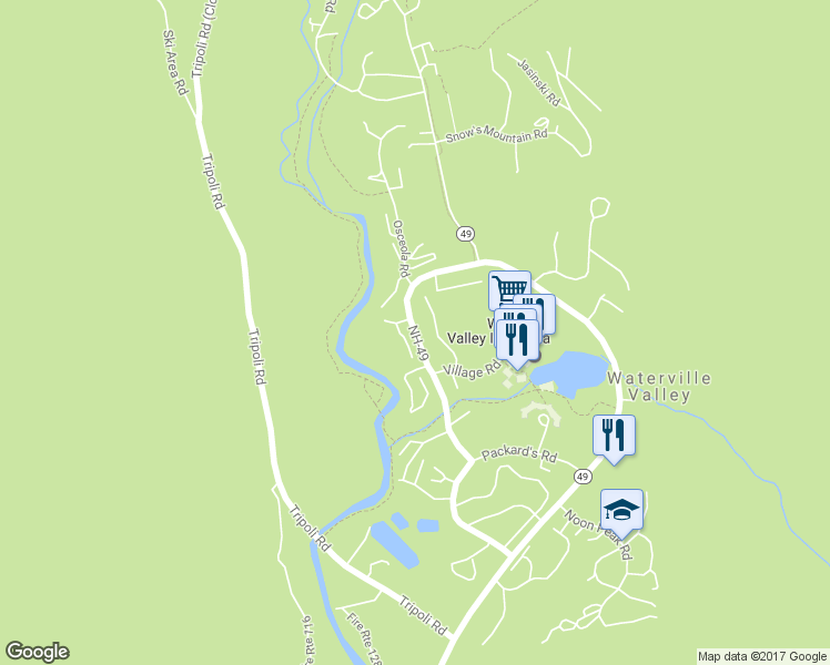 map of restaurants, bars, coffee shops, grocery stores, and more near 44 Packard's Road in Waterville Valley