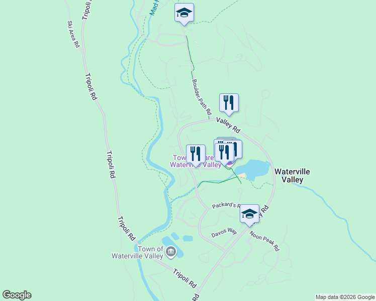 map of restaurants, bars, coffee shops, grocery stores, and more near 23 Black Bear Way in Waterville Valley