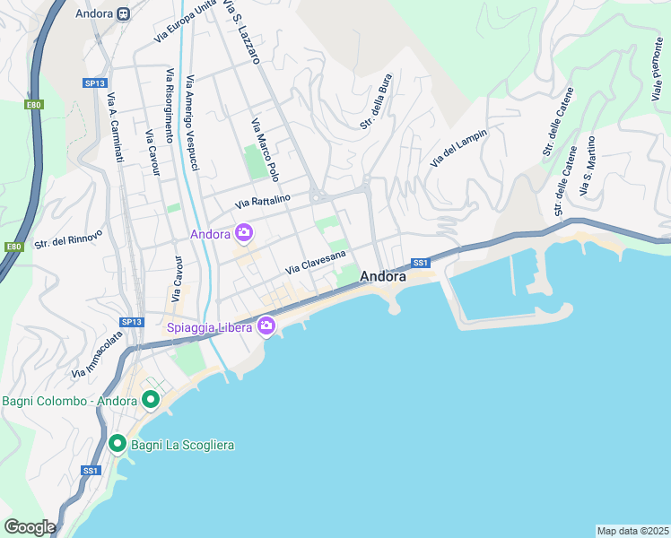 map of restaurants, bars, coffee shops, grocery stores, and more near 122 Via Aurelia in Marina di Andora