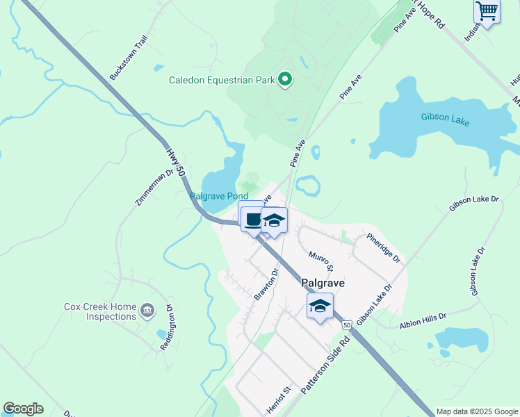 map of restaurants, bars, coffee shops, grocery stores, and more near 11 Maple Lane in Palgrave